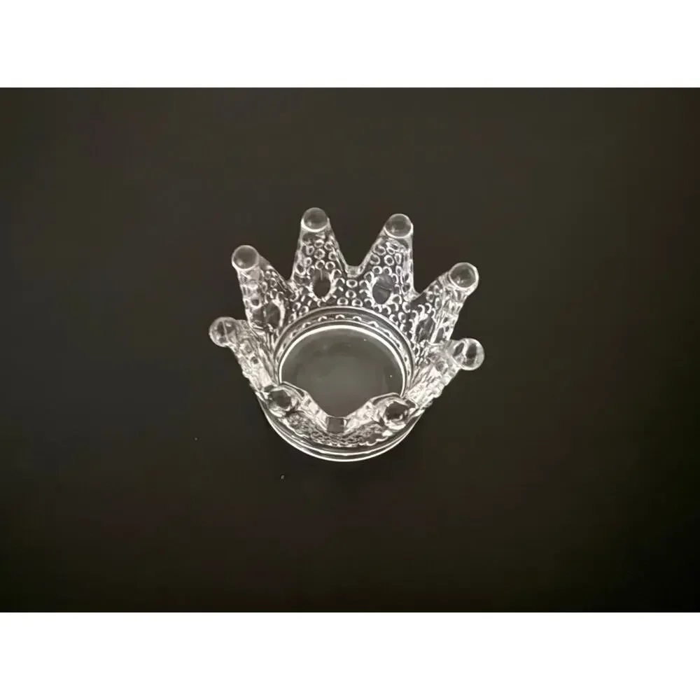Vintage Clear Pressed Glass Crown Tealight Candle Holder Ring Dish